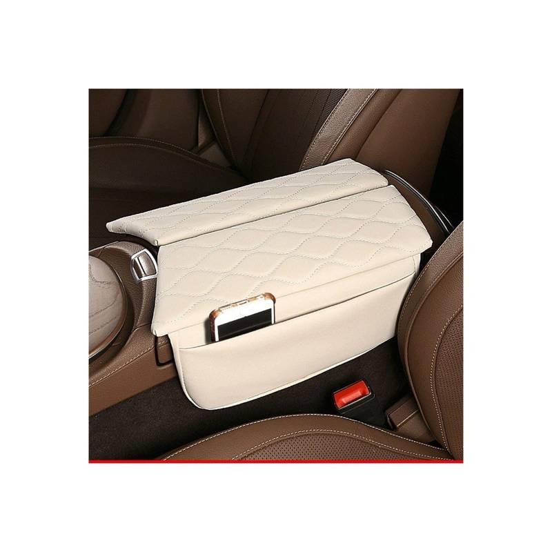 Auto-Armlehnen-Organizer Für Mercedes für Benz W213 E-Klasse 2017-2022 CLS 2018-2022 Konsolenarmlehnenbox-Abdeckungspolster Anti-Kratz-Armlehnenkissen aus Leder(Beige) von FREERAY