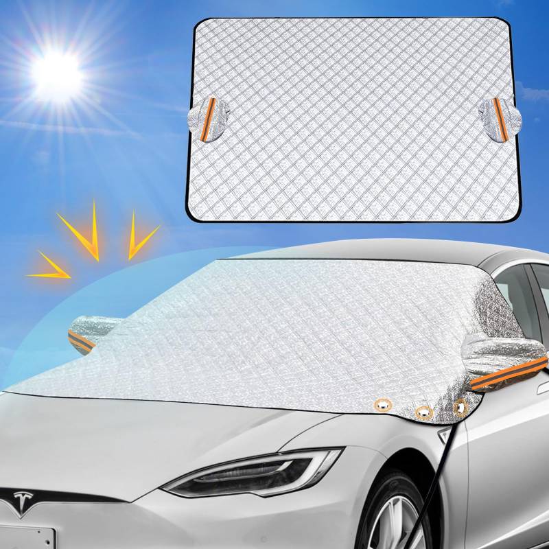 FREESOO Sonnenschutz Frontscheibenabdeckung, Auto Scheibenabdeckung mit Seitenspiegelabdeckung, Windschutzscheibenabdeckung Abdeckung mit 12 Magnet Fixierung Faltbare für Auto SUVS 240×220cm von FREESOO