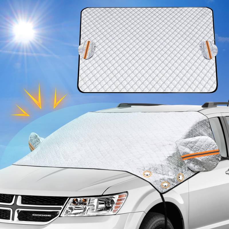 FREESOO Sonnenschutz Frontscheibenabdeckung, Auto Scheibenabdeckung mit Seitenspiegelabdeckung, Windschutzscheibenabdeckung Abdeckung mit 12 Magnet Fixierung Faltbare für Auto SUVS 240×260cm von FREESOO