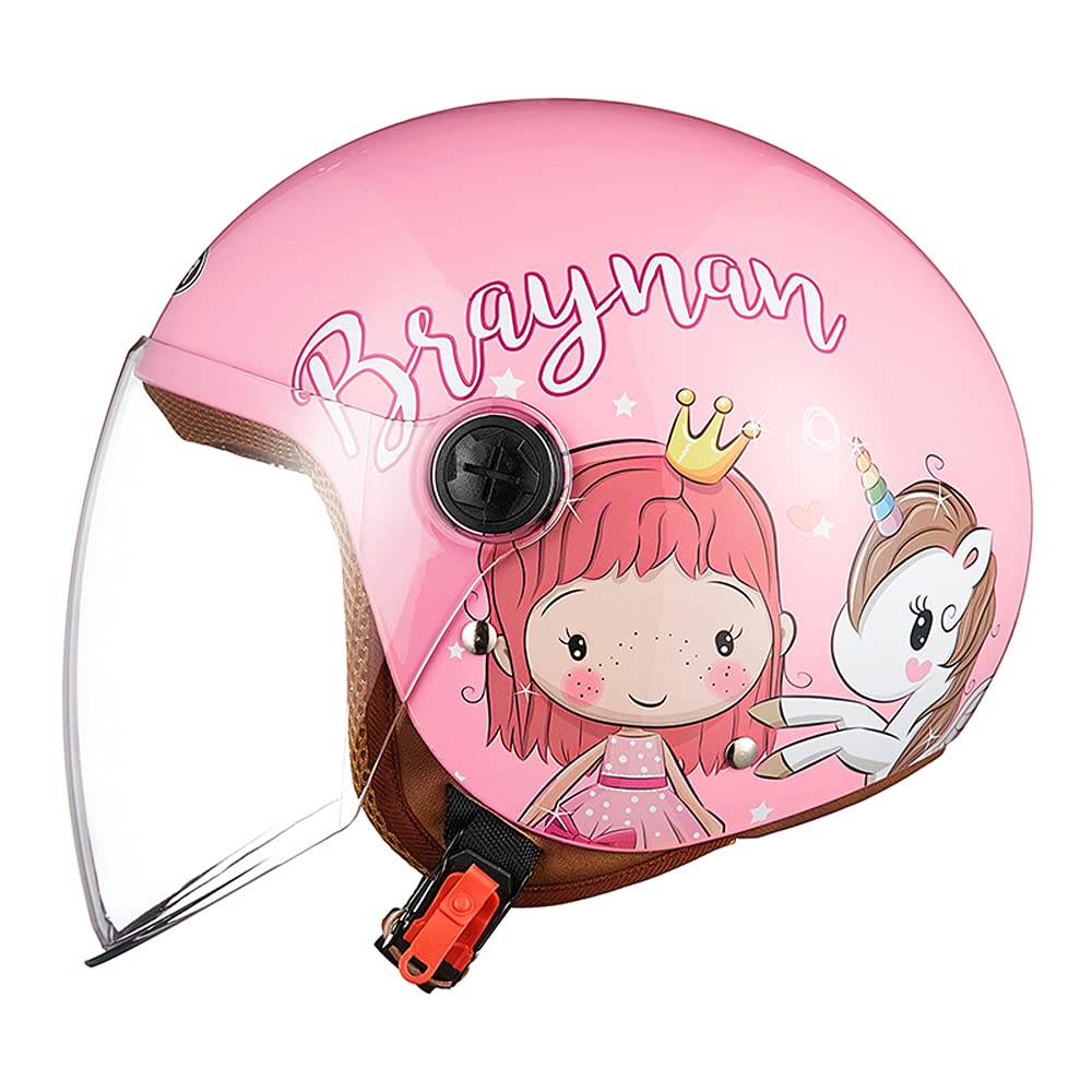 FREEUP Kinder Motorradhelm Roller Helm jethelm mit Sonnenblende, Mädchen Rollerhelm Junge Mofa helm, Schnellverschluss tasche, 48-55cm, für 5 Jahre - 12 Jahre Kid,Rosa von FREEUP