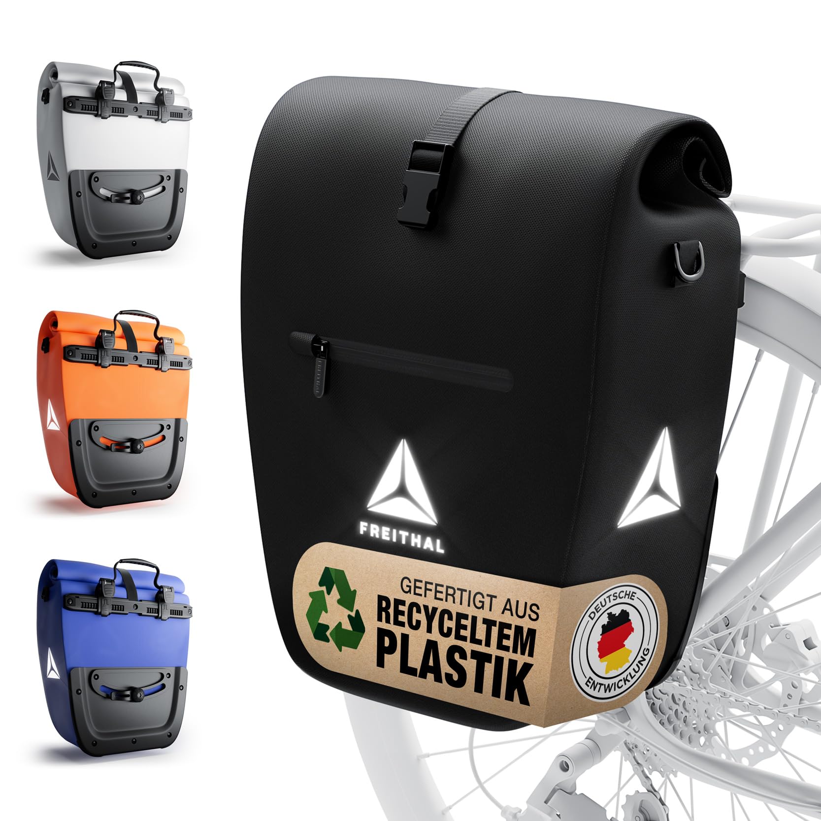 FREITHAL - Fahrradtasche für Gepäckträger aus recyceltem Gewebe [27L] - Verwendbar als Gepäckträgertasche & Umhängetasche - 100% wasserdichte & Reflektierende - Bike Bag von FREITHAL