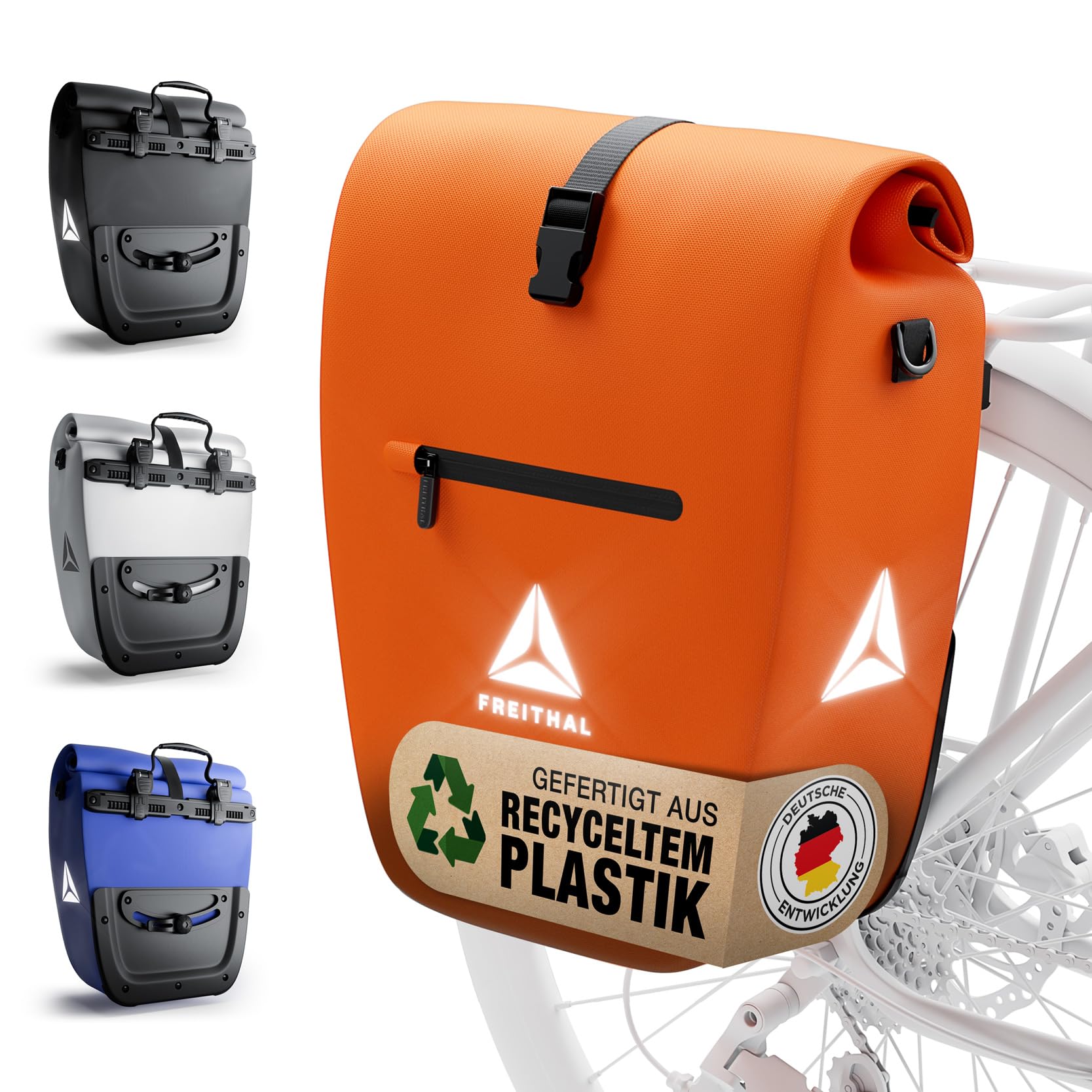 FREITHAL - Fahrradtasche für Gepäckträger aus recyceltem Gewebe [27L] - Verwendbar als Gepäckträgertasche & Umhängetasche - 100% wasserdichte & Reflektierende Fahrradtasche Gepäckträger - Bike Bag von FREITHAL