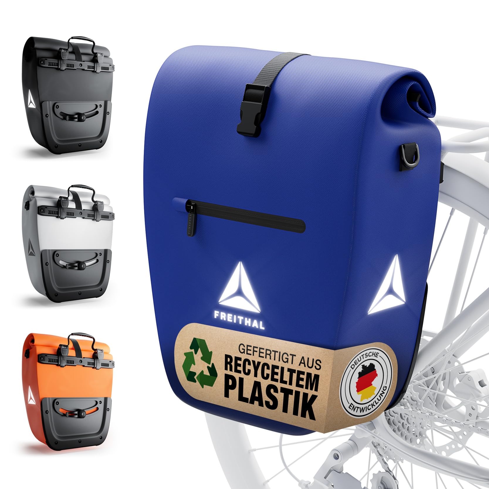 FREITHAL - Fahrradtasche für Gepäckträger aus recyceltem Gewebe [27L] - Verwendbar als Gepäckträgertasche & Umhängetasche - 100% wasserdichte & Reflektierende Fahrradtasche Gepäckträger - Bike Bag von FREITHAL