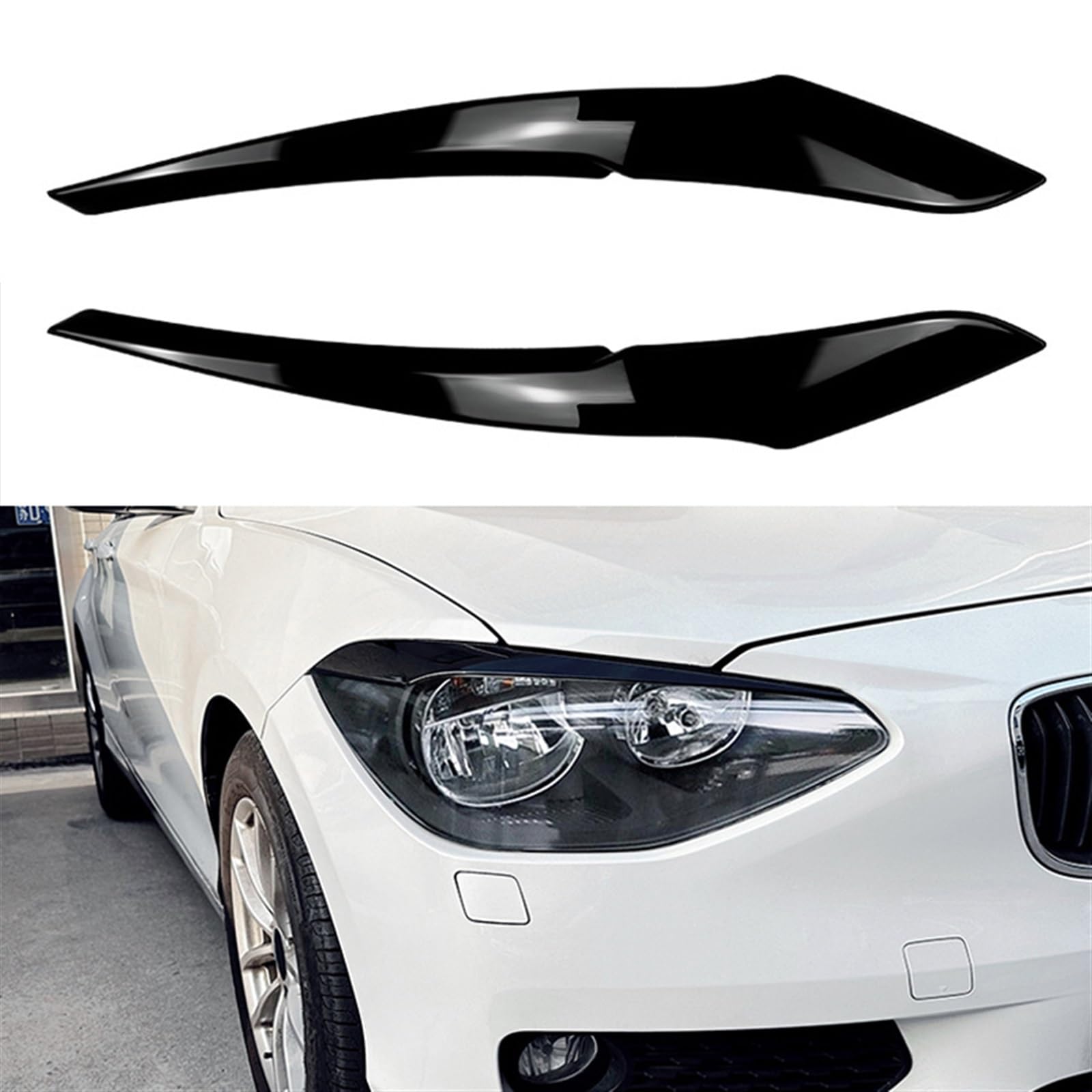 FRUDYR Auto Scheinwerfer Augenbrauen Augenlid Fit for BMW F20 F21 1 Serie 116i 118i 120i 125i 2011-2014 Lampe licht Augenbrauen Faser Scheinwerfer-Brauenform(Gloss Black) von FRUDYR