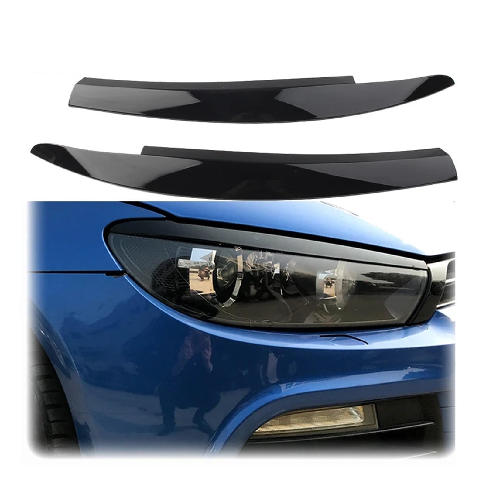 FRUDYR Autoscheinwerfer-Lampenaugenbrauenaufkleber passend for VW Scirocco 2007 bis 2018, glänzend schwarze Kohlefaser-Augenlidabdeckungsverkleidung von ABS vorne Scheinwerfer-Brauenform(Glossy Black) von FRUDYR