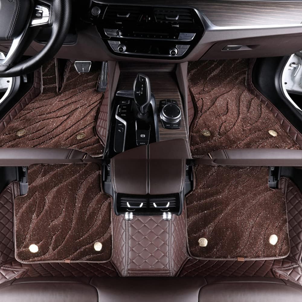 Nach Maß Doppellagige Luxus-Auto-Fußmatte für Cadillac XT6 222 6-Seat 2019 2020 2021 2022 2023+, Wildlederteppich + Nappaleder Allwetter wasserdichte und rutschfeste Fussmatten,1.Coffee von FRVRET