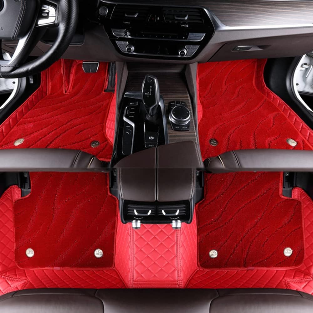 Nach Maß Doppellagige Luxus-Auto-Fußmatte für Ford Ranger Ⅳ 2022 2023+, Wildlederteppich + Nappaleder Allwetter wasserdichte und rutschfeste Fussmatten,4.bright red von FRVRET
