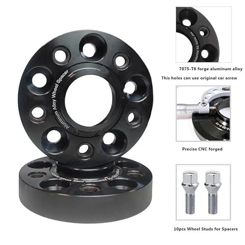 Auto Distanzscheiben Spurverbreiterungen 2 Stück Für Spurverbreiterungen 5x112 CB 66,6mm Felgen Adapter Geschmiedet Aluminium Legierung(15mm-Black) von FRVVPL