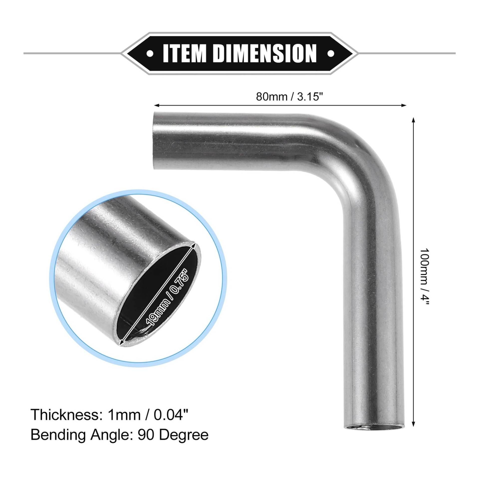 Auto-Endrohre 19mm 25mm 32mm 38mm 63mm 90 ° Bogenrohr Rohr Auspuffrohr Luftansaugrohr Für Auto 304 Edelstahl Auspuffblende(19mmOD 100mm 80mm) von FRVVPL