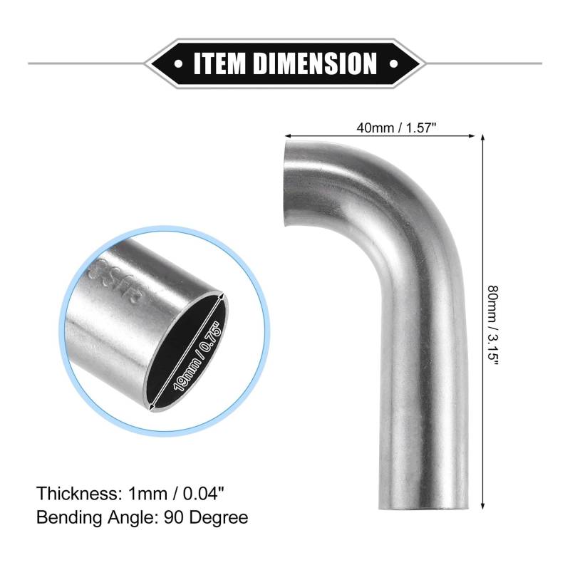 Auto-Endrohre 19mm 25mm 32mm 38mm 63mm 90 ° Bogenrohr Rohr Auspuffrohr Luftansaugrohr Für Auto 304 Edelstahl Auspuffblende(19mmOD 80mm 40mm) von FRVVPL