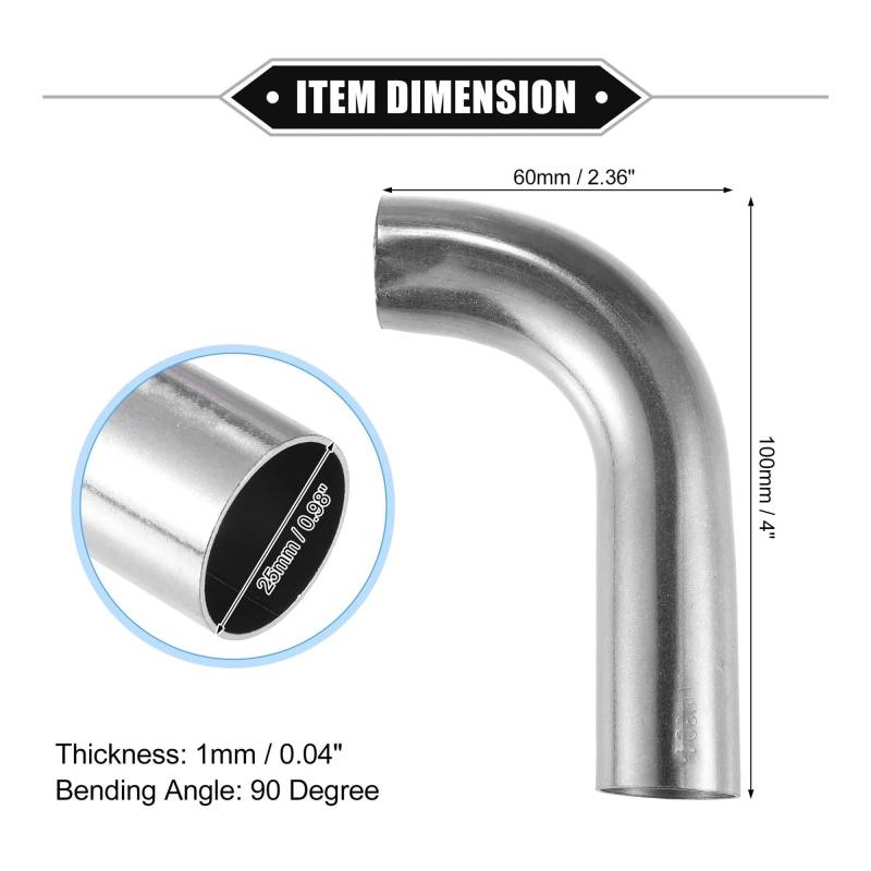 Auto-Endrohre 19mm 25mm 32mm 38mm 63mm 90 ° Bogenrohr Rohr Auspuffrohr Luftansaugrohr Für Auto 304 Edelstahl Auspuffblende(25mmOD 100mm 60mm) von FRVVPL