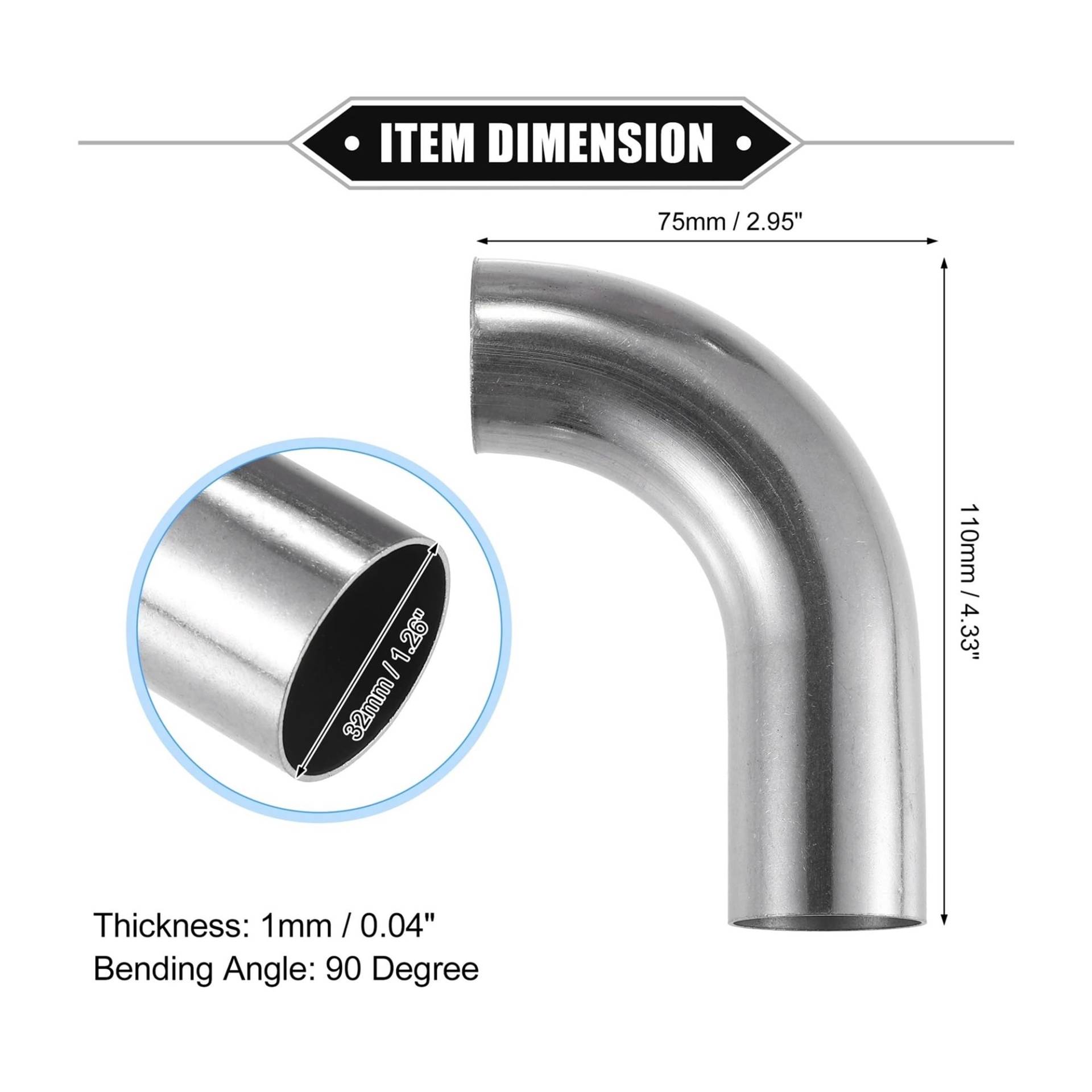 Auto-Endrohre 19mm 25mm 32mm 38mm 63mm 90 ° Bogenrohr Rohr Auspuffrohr Luftansaugrohr Für Auto 304 Edelstahl Auspuffblende(32mmOD 110mm 75mm) von FRVVPL