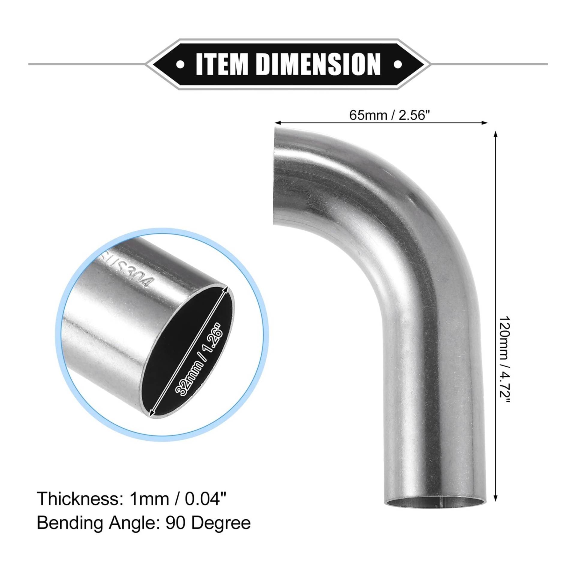 Auto-Endrohre 19mm 25mm 32mm 38mm 63mm 90 ° Bogenrohr Rohr Auspuffrohr Luftansaugrohr Für Auto 304 Edelstahl Auspuffblende(32mmOD 120mm 65mm) von FRVVPL
