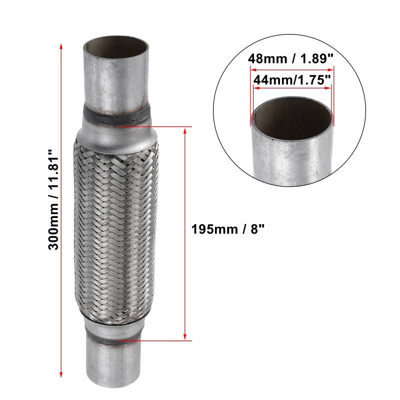 Auto-Endrohre 48mm 54mm 61mm 67mm ID Edelstahl Auto Auspuff Flexible Rohr Schläuche Universal Auspuff Joint W/Schweißen Verlängerung Auspuffblende(44x48x300mm) von FRVVPL