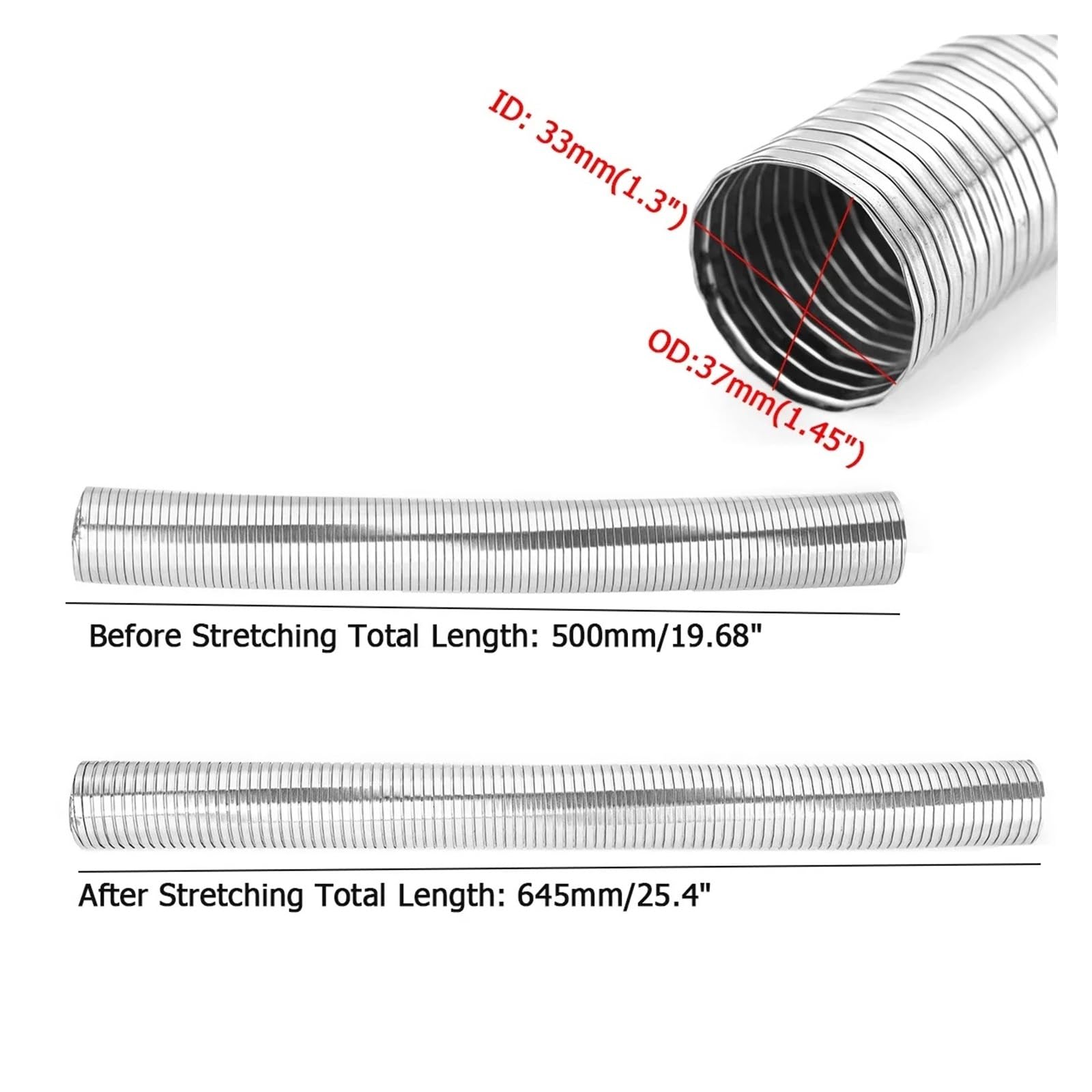 Auto-Endrohre 500 Mm Universeller Flexibler Polylock-Abgasrohr-Entlüftungsschlauch Schnellreparaturrohr Rauchrohre Aus Edelstahl Abluftrohr Auspuffblende(33-37MM) von FRVVPL