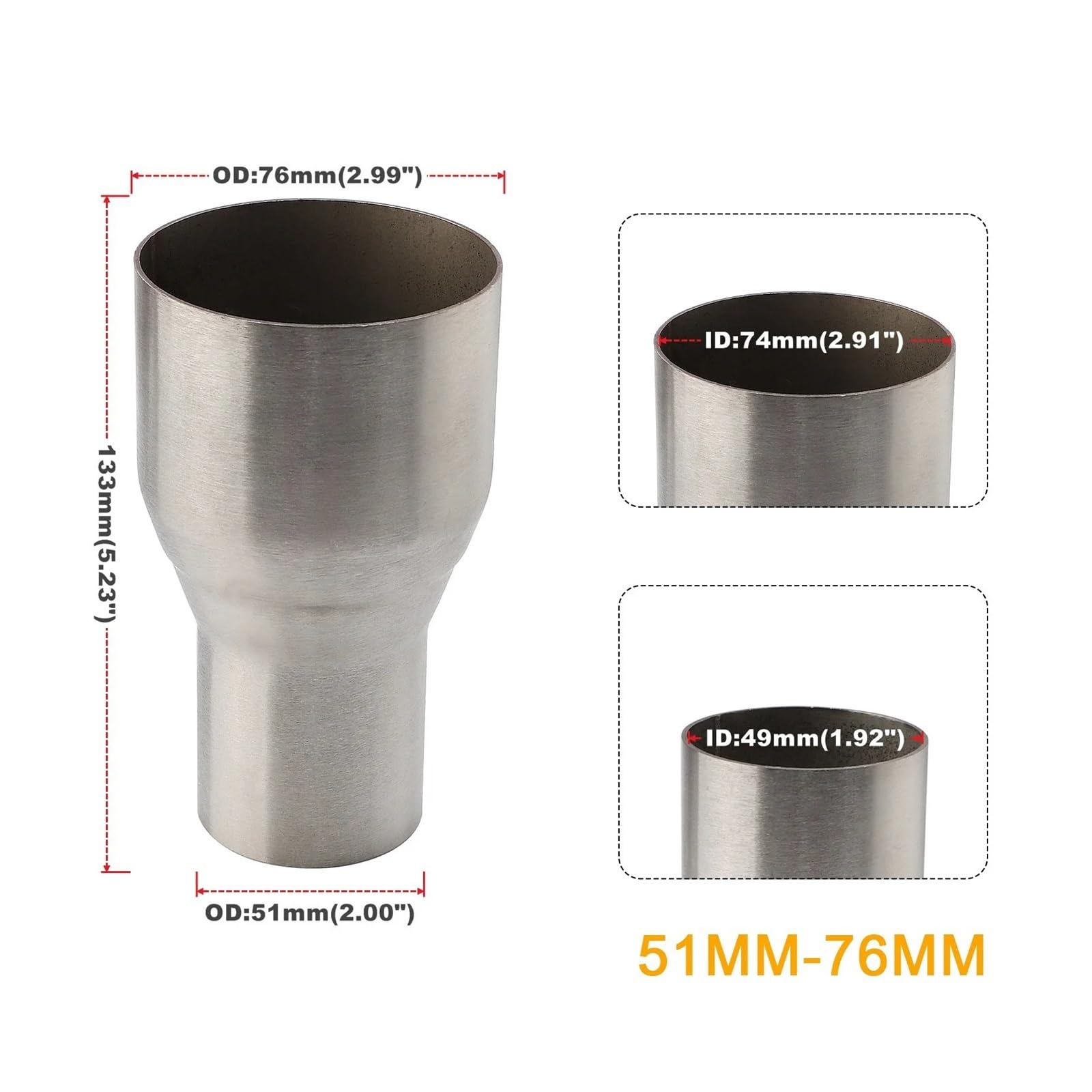 Auto-Endrohre 51mm-76mm 57mm-76mm 5-Stufen-Reduzierstück Edelstahl Auspuff Reduzierstück Anschlussrohr Adapter Ansaugrohranschluss OD Auspuffblende(51MM-76MM) von FRVVPL