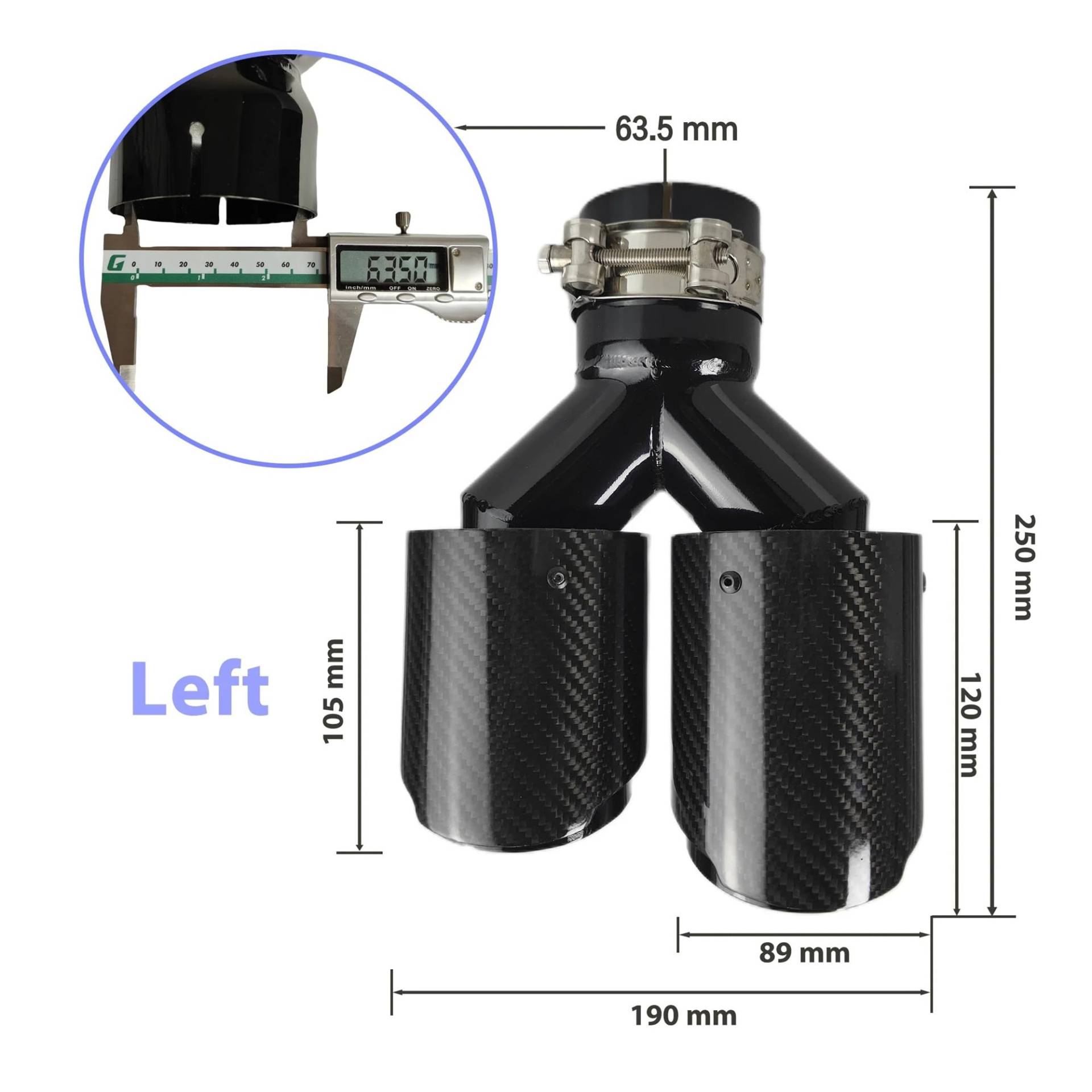 Auto-Endrohre Auto-Schalldämpferspitze Aus Kohlefaser Glänzend Y-Form Doppelter Ausgang Auspuffrohr Schalldämpfer Düsendekoration Universell Rostfrei Schwarz Auspuffblende(63.5mm-89mm-Left) von FRVVPL