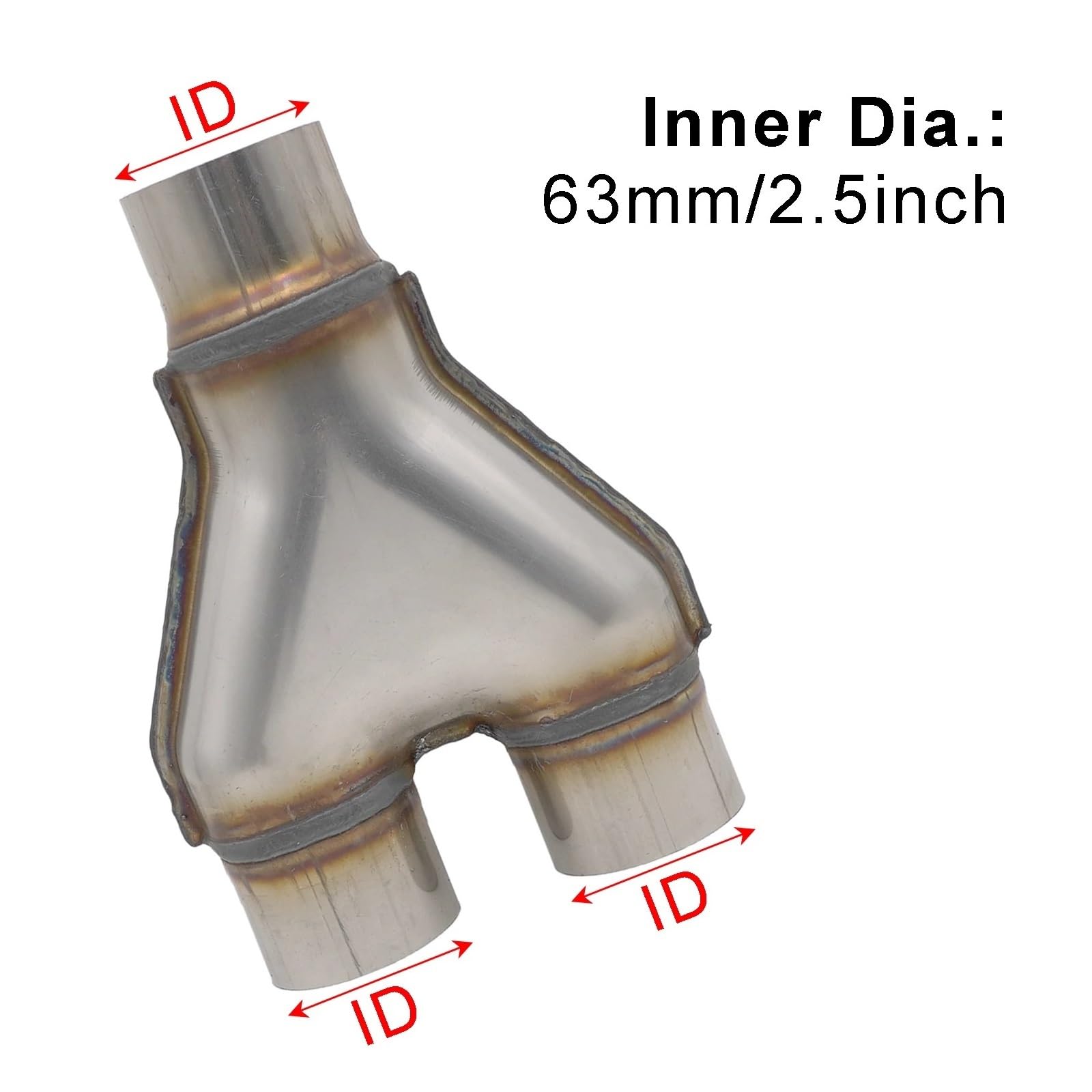 Auto-Endrohre Autoauspuff-Y-Rohr 2 Zoll 225 Zoll 25 Zoll 3 Zoll Einlass 3-Wege-409 Edelstahl 51 57 63 76 MM Auslass Für Universelles Auspuff-Y-Rohr Auspuffblende(63mm 2.5inch) von FRVVPL