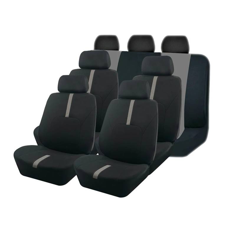 Autositzbezüge 2/5/7 Sitzbezüge Fürs Auto Universalgröße Sportliches Design Polyester Autositzbezüge Für Die Meisten Autos SUV LKW Van Auto Schonbezüge(B 7 Seat Gray) von FRVVPL