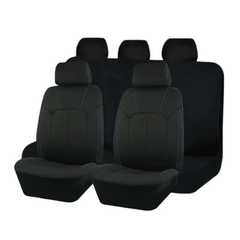 Autositzbezüge Schwarz Universal Polyester Autositzbezug Komplettset Zubehör Innenraum Für Auto SUV Van Sitzschutz Auto Schonbezüge(5 Seat Blue Line) von FRVVPL