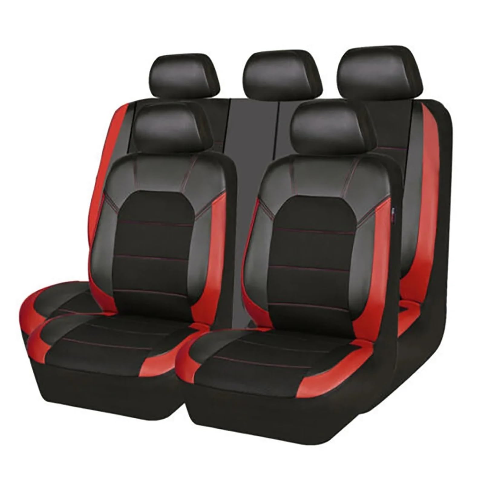 FRVVPL Autositzbezüge Universal Pu-Leder Autositzbezug-Set Vorder- Und Rücksitz Sitzpolster Mit Rundumschutz Für 5-Sitzer Autos LKW Auto Schonbezüge(Black Red) von FRVVPL