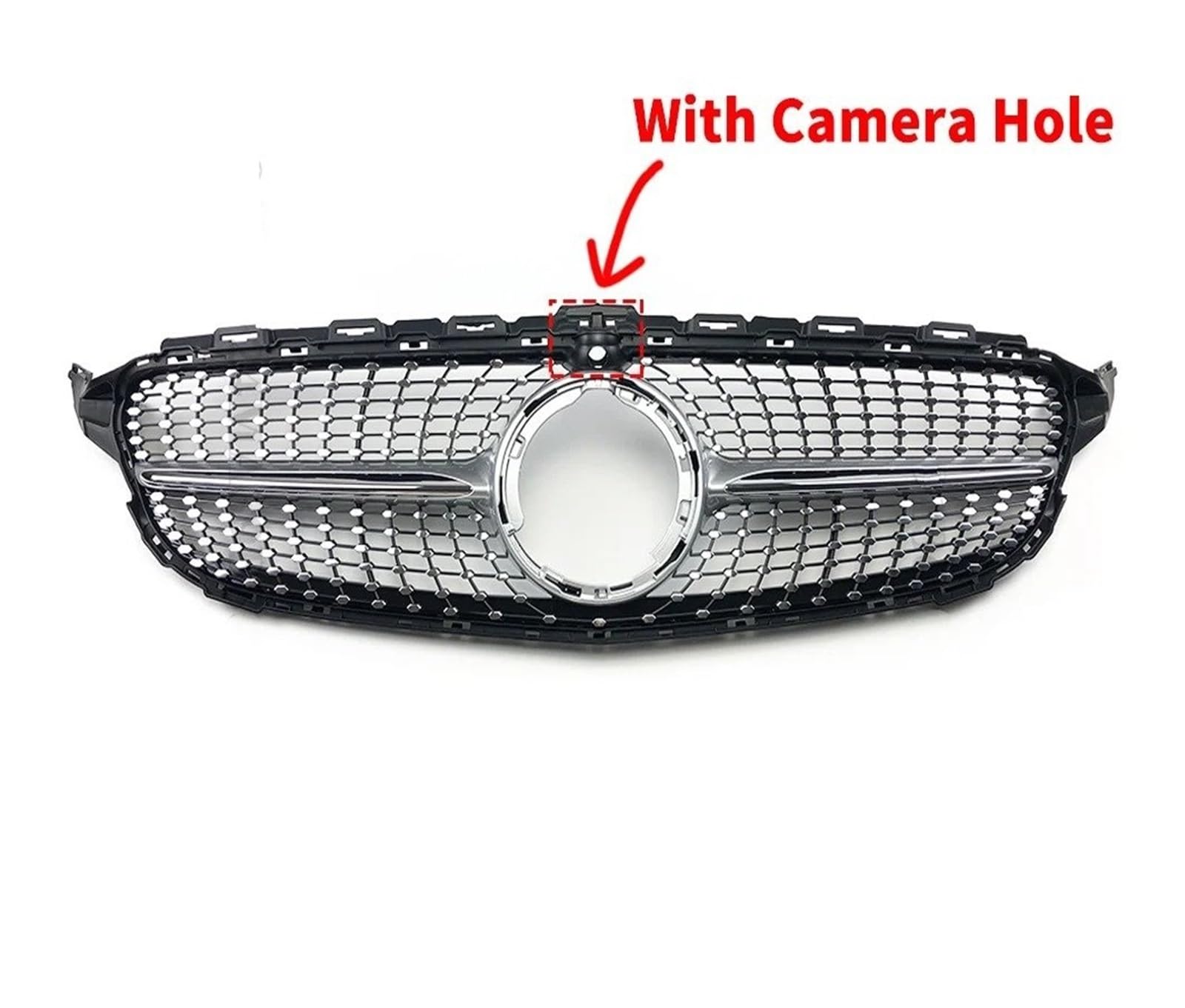 Front Kühlergrille Frontstoßstangengrill Racing-Grill Diamant-Stil Für Für Benz Für C Für W205 Für C205 Für S205 Für C180 Für C200 Für C250 Für C260 Für C300 Grill Kühlergrill Vorne(19-21Silver With C von FRVVPL