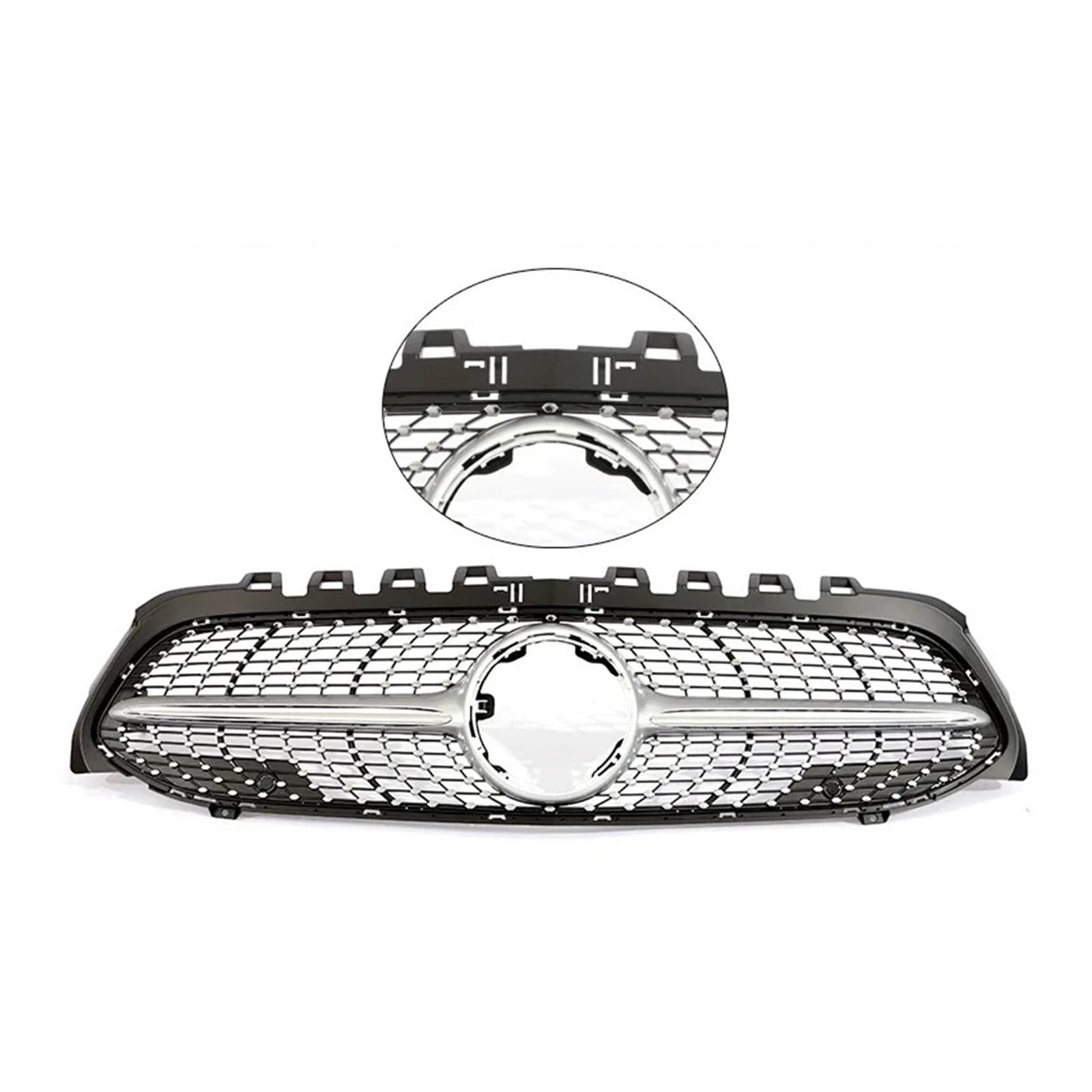 Front Kühlergrille Für Für Benz Für EINE Klasse Für V177 Für W177 2019 2020 2021 2022 Frontschürze Für A35 Für A45 Schwarz Chorme Grille Für A200 Für A180 Grill Kühlergrill Vorne(Diamond Silve WO Cam) von FRVVPL