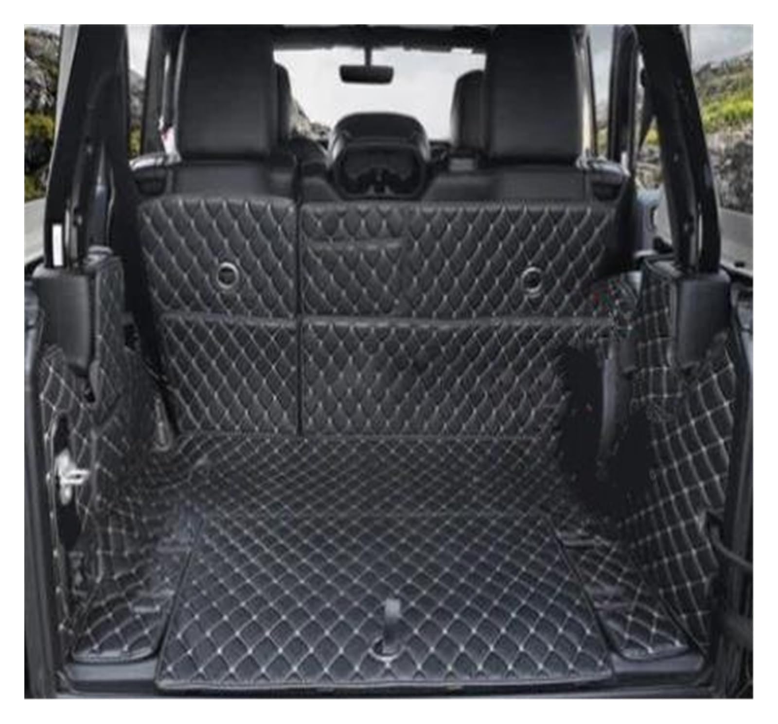 Kofferraummatte Custom Car Spezielle Kofferraummatten Für Jeep Für Wrangler JL 4 Türer 2022 2021 2020 2019 2018 Langlebige Cargo-Liner-Kofferraumteppiche Kofferraum Schutzmatte(Black beige,B) von FRVVPL