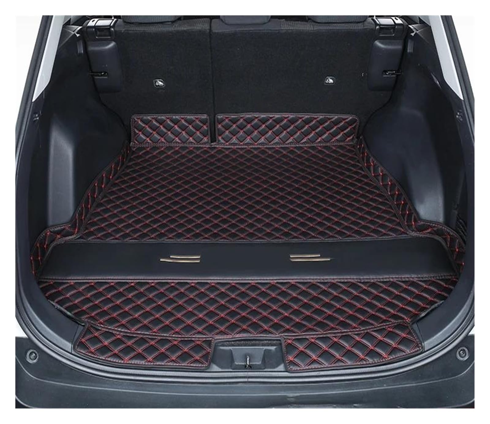 Kofferraummatte Für Toyota Für RAV4 XA50 Für RAV 4 Für Hybrid 2019 2020 2021 2022 2023 2024 Custom Car Trunk Mat Cargo Liner Boot Teppich Zubehör Kofferraum Schutzmatte(Black Red 1pcs) von FRVVPL