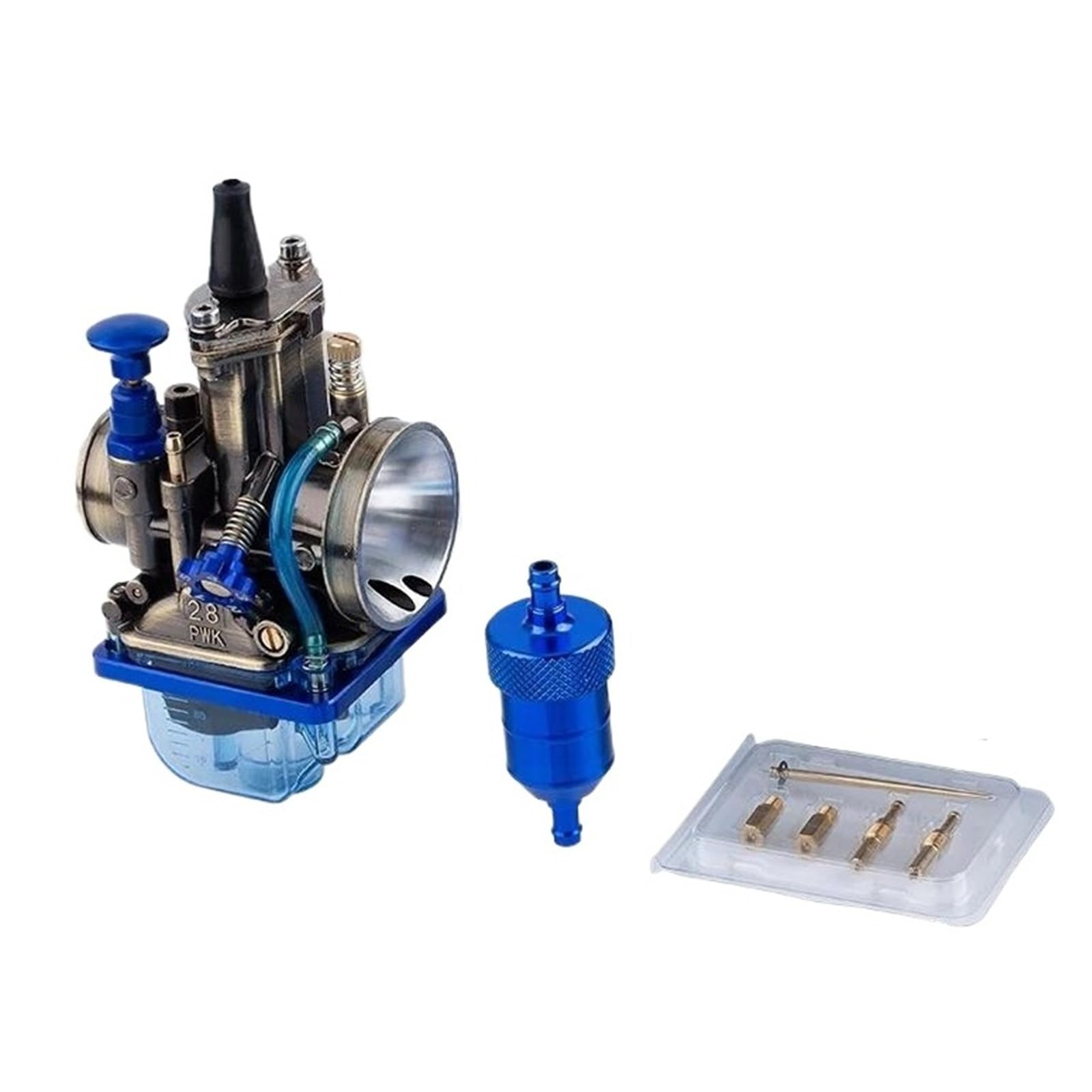 Motorrad Vergaser Carb Motorrad Vergaser Für PWK 21 24 26 28 30 32 34mm Für MAIKUNI Für Mikuni 2T 4T Motor Motocross Roller UTV ATV Universal(PWK 28 Blue) von FRVVPL