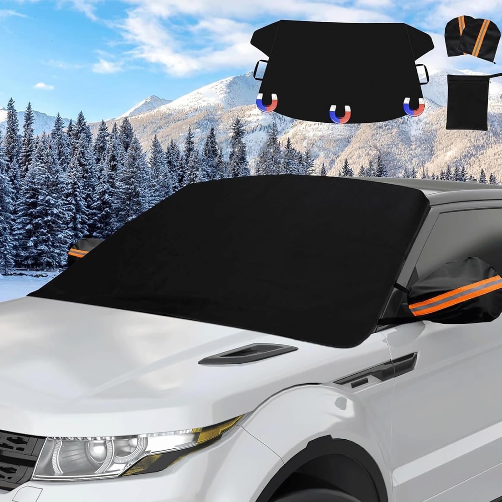 Frontscheibenabdeckung für Ford Fiesta/Fiesta Zetec S/Fiesta Mountune/Fiesta St 2000-2022 2023 2024, Winter Auto Scheibenabdeckung Gegen Schnee Frost und Sonne Auto Zubehör,Black von FSHWQR