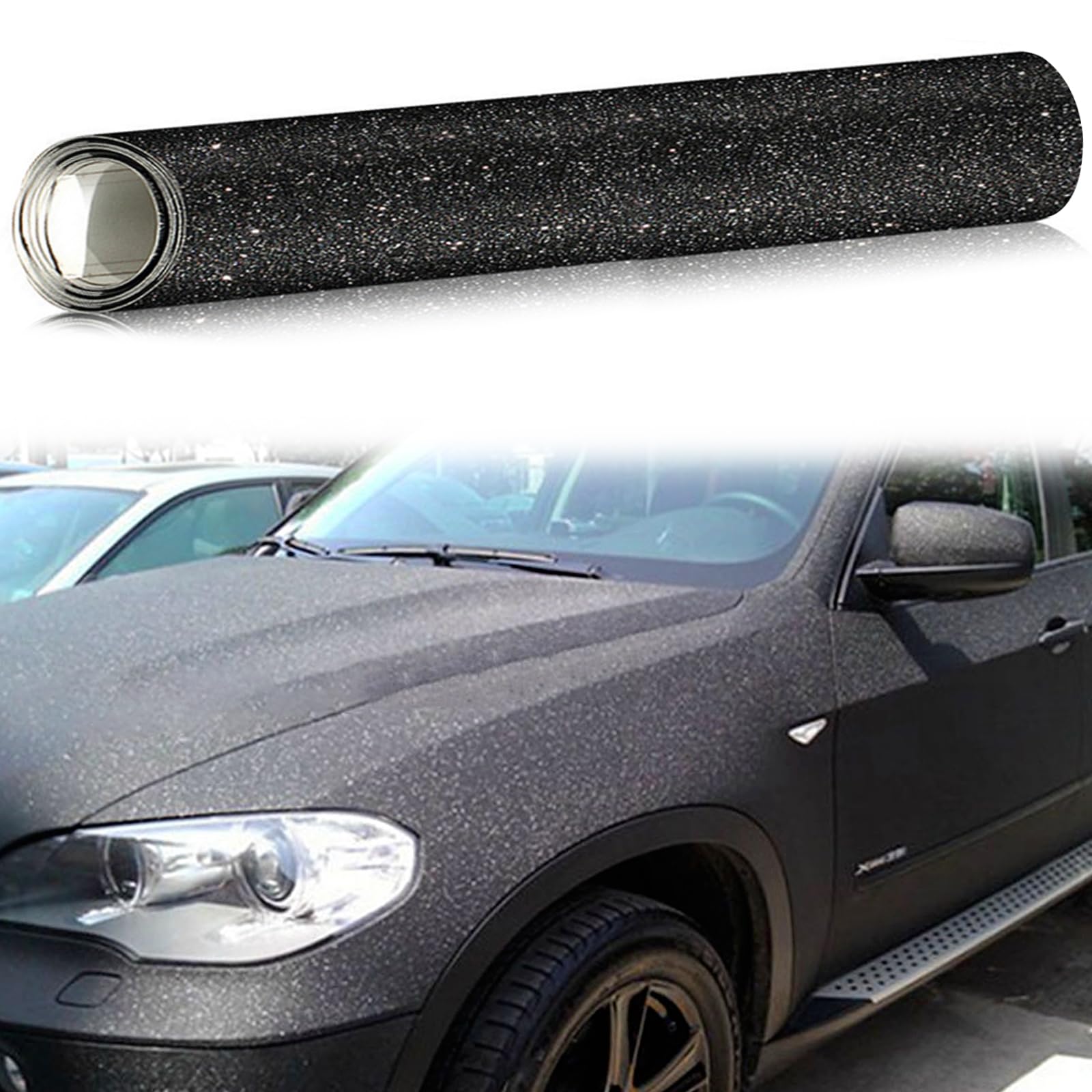 FSWWSF Autofolie Selbstklebend Vinyl Glitzer Diamant Auto Folie Blasenfrei (schwarz, 30 * 300 cm) Car Wrapping Blasenfrei Vinyl Folie für DIY-Lackschutzfolie für Autos und Motorräder von FSWWSF