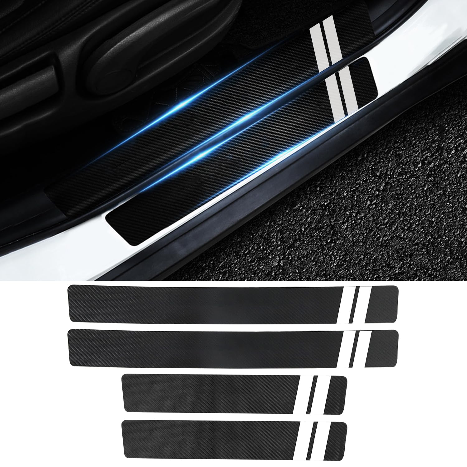 FT FUNTOR Auto Türschwellenschutz, 4 Carbon Fiber Auto Türschwellenschutz, Kratzfeste Türschwellenschutz Film, Universal Automobilzubehör Schwellenschutz Aufkleber (4Pcs) von FT FUNTOR