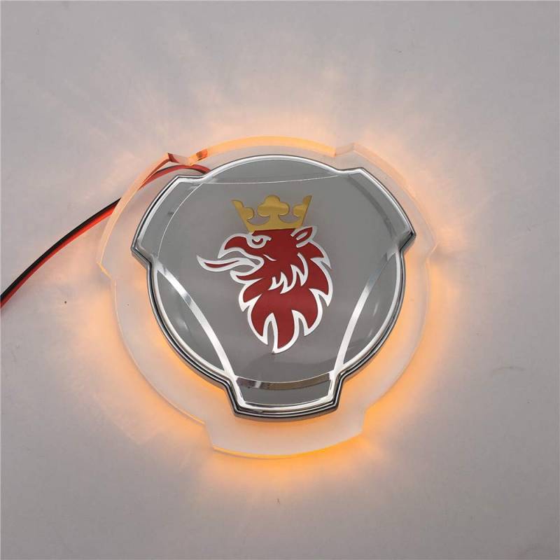 1 STÜCK für SAAB Scania Griffin Abzeichen 80mm ABS Logo Front Front Pickup Logo Abzeichen mit LED Hellorange leuchten Emblem (White) von FTC