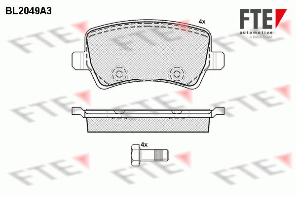 Bremsbelagsatz, Scheibenbremse Hinterachse FTE BL2049A3 von FTE