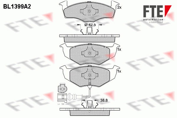 Bremsbelagsatz, Scheibenbremse Vorderachse FTE BL1399A2 von FTE