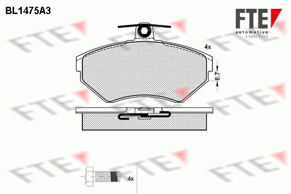 Bremsbelagsatz, Scheibenbremse Vorderachse FTE BL1475A3 von FTE