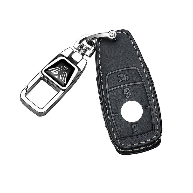 für Mercedes Leder Autoschlüssel Fob Cover&Legierung Metall Auto Schlüsselanhänger für 2019-2021 Benz A-C-G-Class,2017-2020 E-S-Class,Vollschutz Autoschlüssel Fob Fall Schlüsselschale Abdeckung von FTGCRF