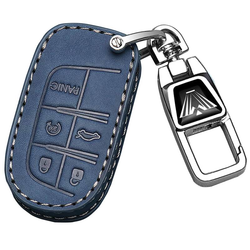 für Jeep Leder Autoschlüssel Fob Cover&Metall Auto Schlüsselanhänger für Jeep Grand Cherokee Renegade Wrangler Patriot Grand Commander,Vollschutz Autoschlüssel Fob Fall Schlüsselschale Abdeckung von FTGCRF