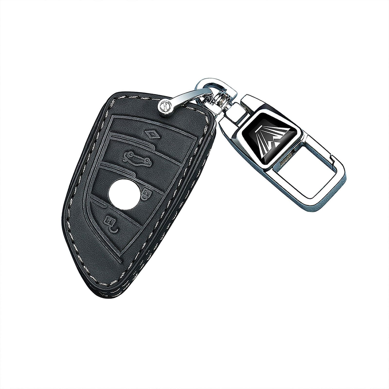 für BMW Leder Autoschlüssel Fob Cover&Legierung Metall Auto Schlüsselanhänger für BMW X1 X2 X3 X5 X6 X7 and Series 1 2 3 4 5 6 7 8,Vollschutz Autoschlüssel Fob Fall Schlüsselschale Abdeckung,Schwarz von FTGCRF