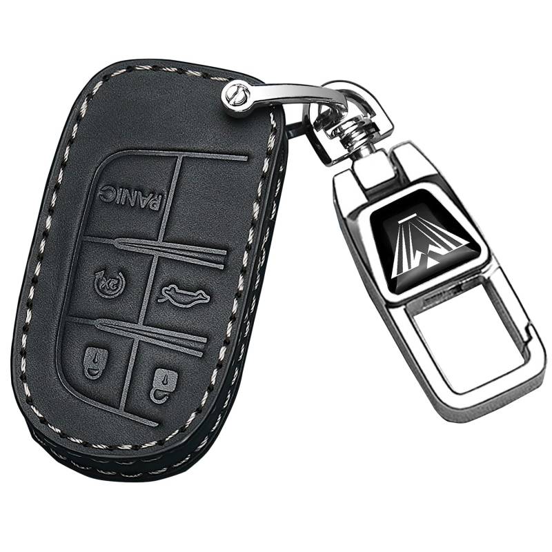 für Jeep Leder Autoschlüssel Fob Cover&Metall Auto Schlüsselanhänger für Jeep Grand Cherokee Renegade Wrangler Patriot Grand Commander,Vollschutz Autoschlüssel Fob Fall Schlüsselschale Abdeckung von FTGCRF