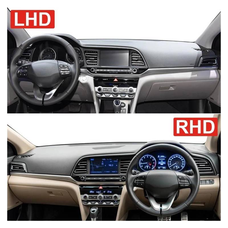 Armaturenbrett Matte Armaturenbrett Teppich LHD/RHD Für Hyundai Für Elantra AD 2016-2020 Auto Dashboard Abdeckung Vermeiden Licht Pad Dash Matte Sonnenschutz Teppiche Nicht-Slip Matte(B Black LHD) von FTJKKVV