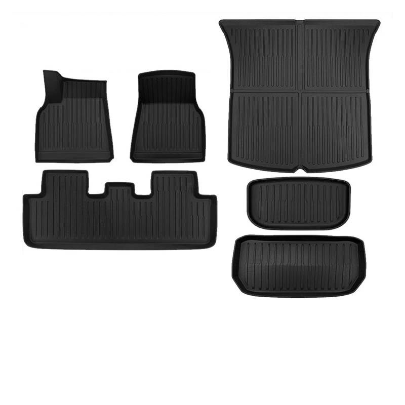 Kofferraummatten All Weather Full Set Cargo Liners 3D TPE Geruchlose Bodenmatte Kofferraum Frunk Matte TPE Für Tesla Für Modell Y Fußmatten 2024 2023 2022 2021 Kofferraum schutzmatte(6pcs Sets,Lhd) von FTJKKVV