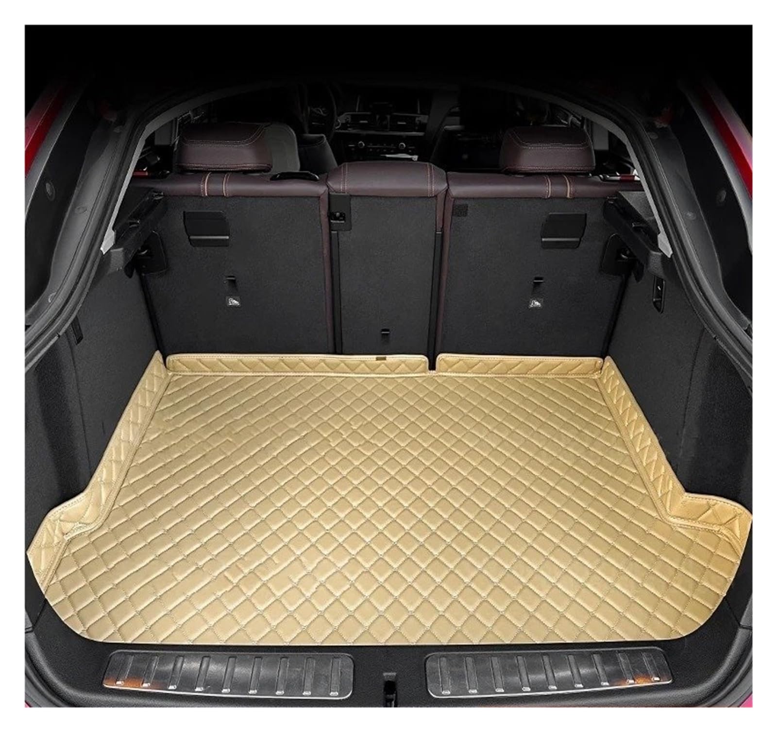 Kofferraummatten Für Hyundai Für Santa Fe 5-Sitz 2013 2014 2015 2016 2017 2018 Auto Fußmatten Kofferraum Matte Fuß Pads Innen Zubehör Kofferraum schutzmatte(Beige-1PC) von FTJKKVV