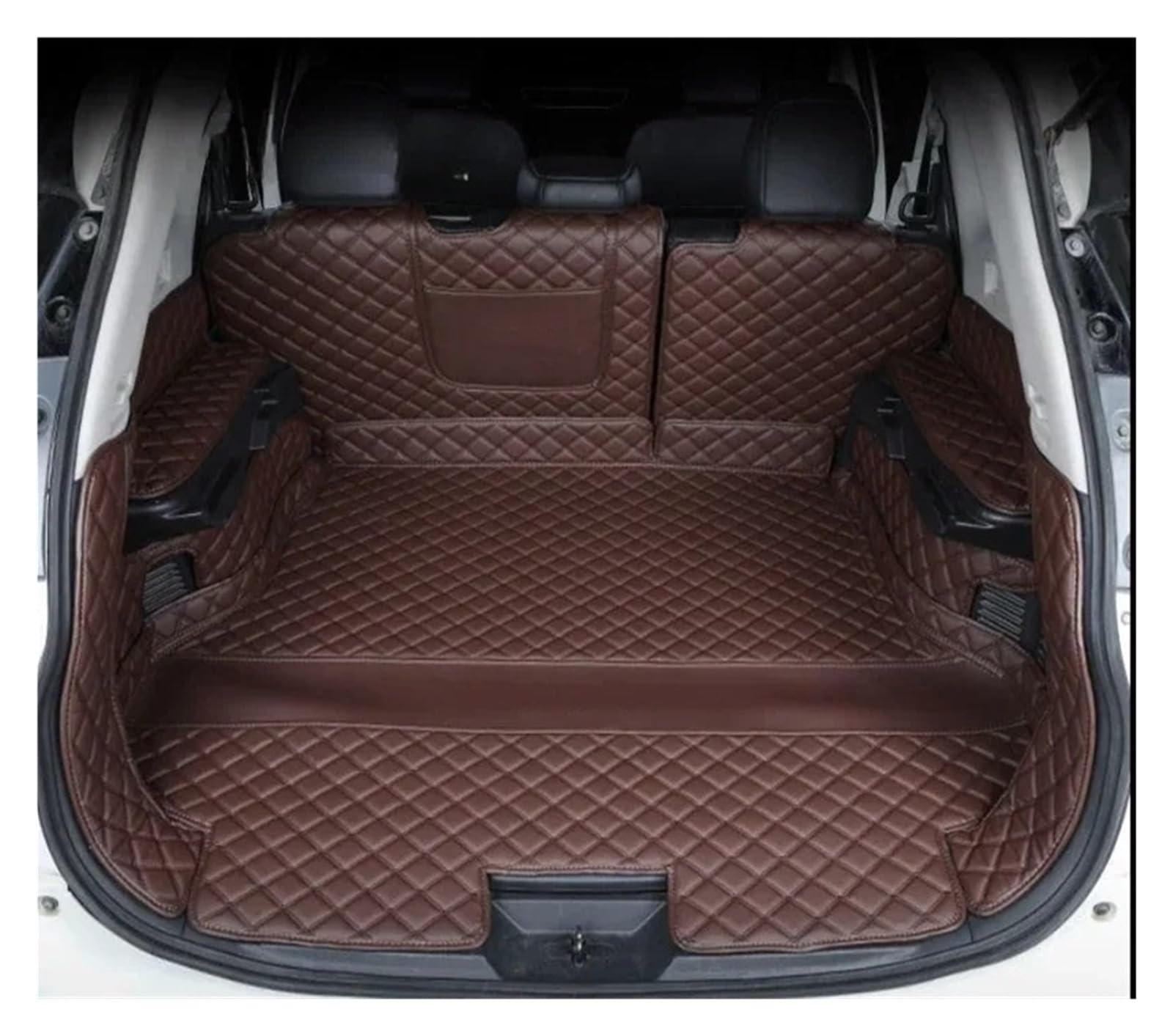 Kofferraummatten Für Nissan X Trail T32 5 Sitze Hinten Stamm Matte Kofferraum Leder Matten Teile Liner Styling Anti-Schmutzig Schutz Fach Zubehör Kofferraum schutzmatte(C Brown Full Cover) von FTJKKVV