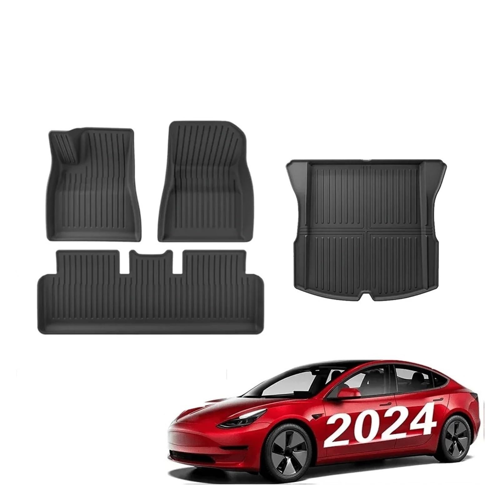 Kofferraummatten Für Tesla Für Modell 3 Highland 2024 Fußmatten Alle Wetter Vorne Hinten Für Cargo Liner Matte wasserdichte Anti-Slip Matten Zubehör TPE Kofferraum schutzmatte(4pcs LHD) von FTJKKVV