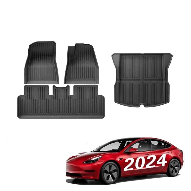 Kofferraummatten Für Tesla Für Modell 3 Highland 2024 Fußmatten Alle Wetter Vorne Hinten Für Cargo Liner Matte wasserdichte Anti-Slip Matten Zubehör TPE Kofferraum schutzmatte(4pcs RHD) von FTJKKVV