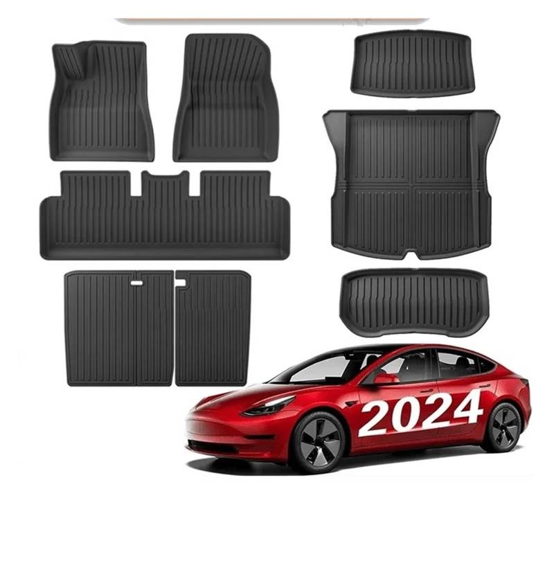 Kofferraummatten Für Tesla Für Modell 3 Highland 2024 Fußmatten Alle Wetter Vorne Hinten Für Cargo Liner Matte wasserdichte Anti-Slip Matten Zubehör TPE Kofferraum schutzmatte(8PCS Full Set LHD) von FTJKKVV