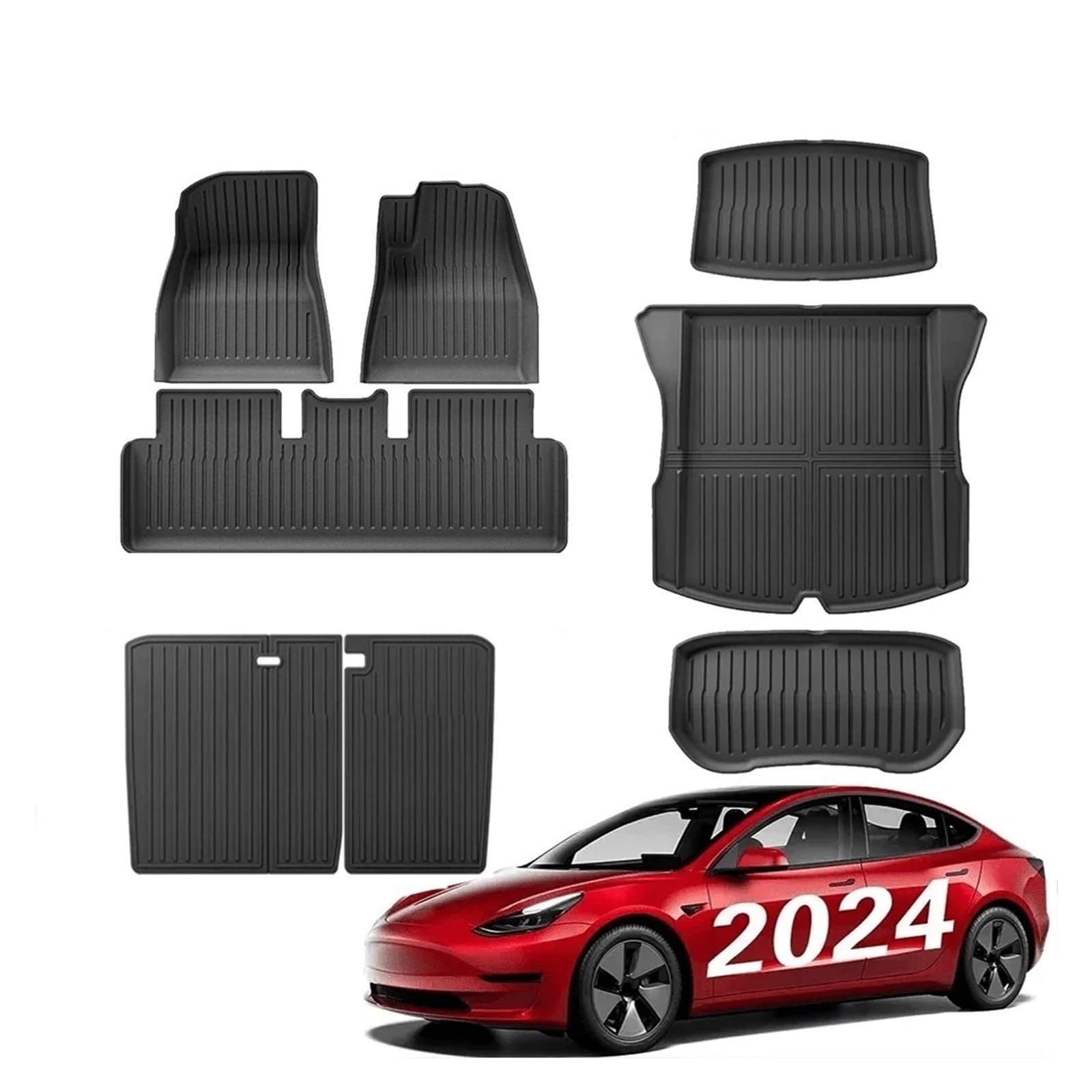 Kofferraummatten Für Tesla Für Modell 3 Highland 2024 Fußmatten Alle Wetter Vorne Hinten Für Cargo Liner Matte wasserdichte Anti-Slip Matten Zubehör TPE Kofferraum schutzmatte(8pcs Full Set RHD) von FTJKKVV