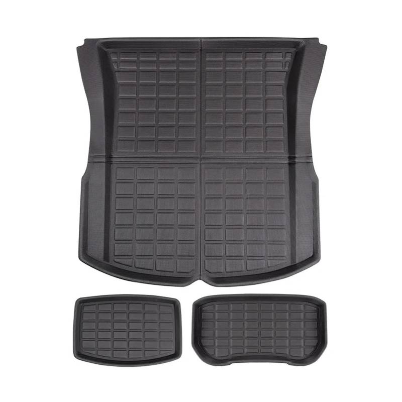 Kofferraummatten Für Tesla Refreshed Für Modell 3 Highland 2024 Passgenaue Fußmatten Allwetter-Teppichbezug Wasserdichtes XPE-Material Kofferraum schutzmatte(3pcs Trunk mat) von FTJKKVV